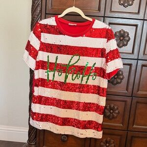 Red and White Striped Sequin T-Shirt